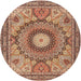 Round Traditional Sandy Brown Medallion Rug, tr4629