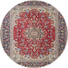 Round Traditional Tan Brown Medallion Rug, tr4641