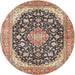 Round Traditional Brown Medallion Rug, tr4645