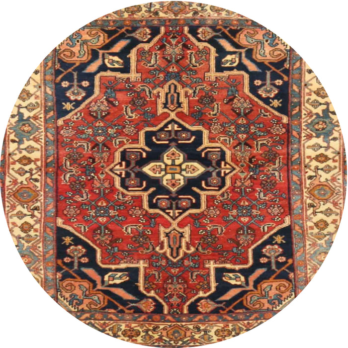 Round Traditional Fire Brick Red Oriental Rug, tr4651