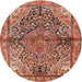 Square Machine Washable Traditional Sunrise Orange Rug, wshtr4652