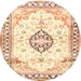 Round Traditional Sunrise Orange Medallion Rug, tr4669