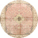 Round Traditional Khaki Gold Medallion Rug, tr4670