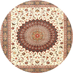Round Traditional Khaki Gold Medallion Rug, tr4672