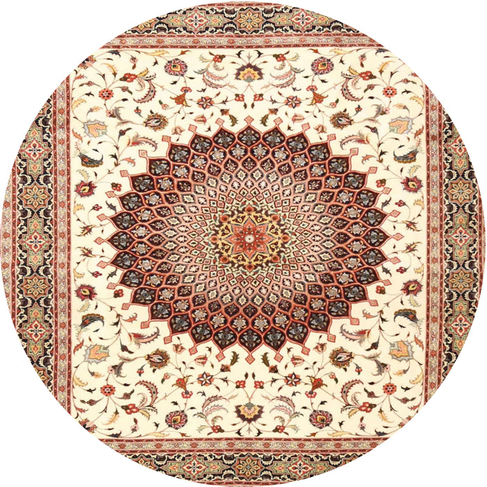 Round Traditional Khaki Gold Medallion Rug, tr4672