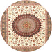 Round Traditional Khaki Gold Medallion Rug, tr4672