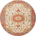 Round Traditional Brown Medallion Rug, tr4673