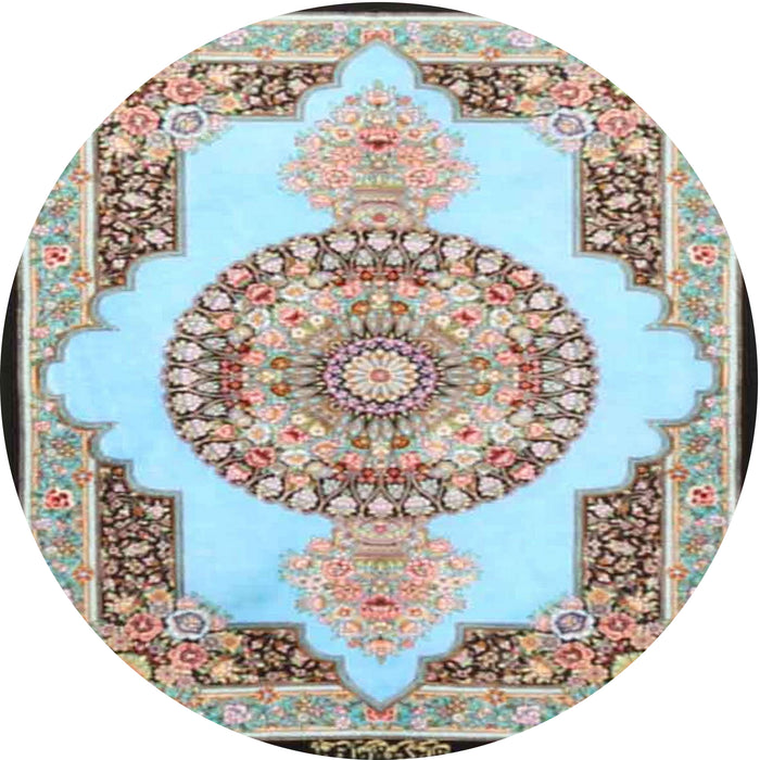 Round Traditional Light Steel Blue Persian Rug, tr4676
