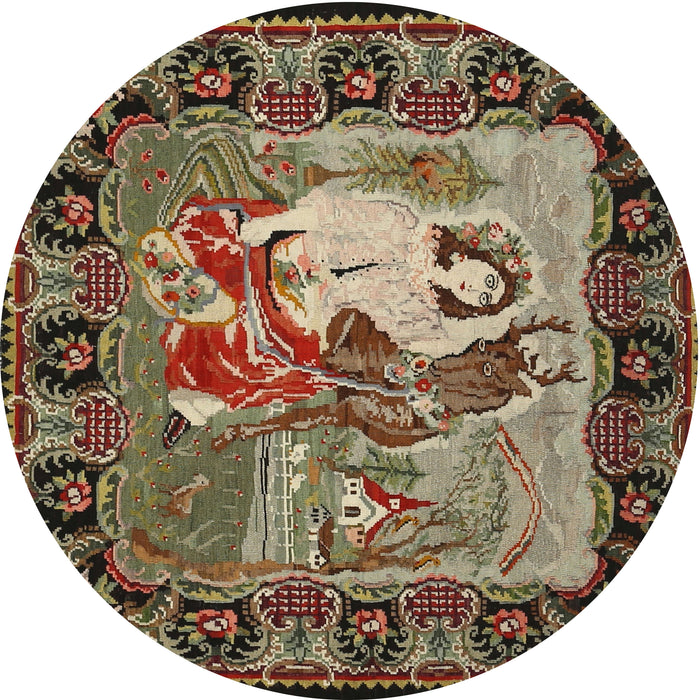 Round Traditional Brown Medallion Rug, tr467