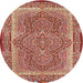 Round Traditional Tangerine Pink Medallion Rug, tr4681