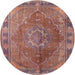 Round Traditional Brown Red Medallion Rug, tr4683