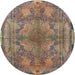 Round Traditional Chestnut Brown Medallion Rug, tr4685