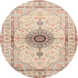Round Traditional Deep Peach Orange Medallion Rug, tr4691