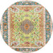 Round Traditional Dark Almond Brown Medallion Rug, tr4694