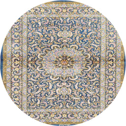 Round Traditional Silver Gray Medallion Rug, tr4695