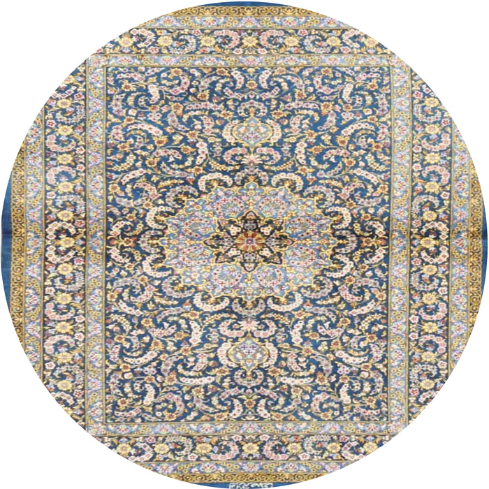 Round Traditional Silver Gray Medallion Rug, tr4695