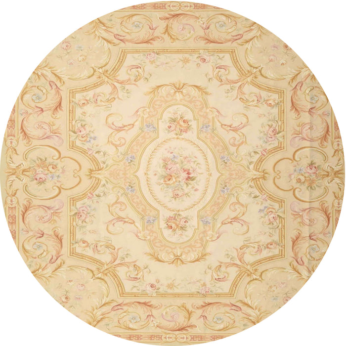 Round Traditional Brown Gold Persian Rug, tr4696