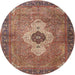 Round Traditional Brown Red Medallion Rug, tr4699