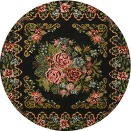 Round Traditional Black Brown Medallion Rug, tr470