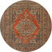 Round Traditional Dark Sienna Brown Medallion Rug, tr4710