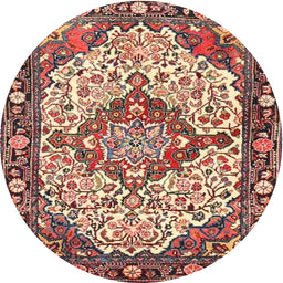 Round Traditional Brown Red Medallion Rug, tr4711
