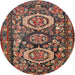 Round Traditional Saffron Red Medallion Rug, tr4712