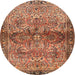 Round Traditional Mahogany Brown Persian Rug, tr4716
