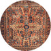 Round Traditional Dark Sienna Brown Persian Rug, tr4721