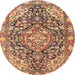 Round Traditional Sandy Brown Medallion Rug, tr4723