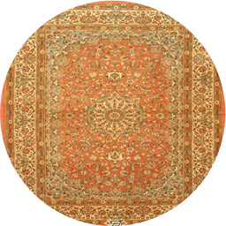 Square Machine Washable Traditional Yellow Rug, wshtr4733