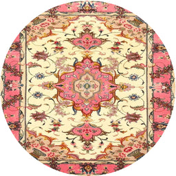 Round Traditional Brown Gold Medallion Rug, tr4736