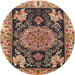 Round Traditional Sand Brown Medallion Rug, tr4738