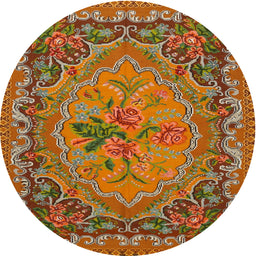 Round Traditional Mahogany Brown Medallion Rug, tr473