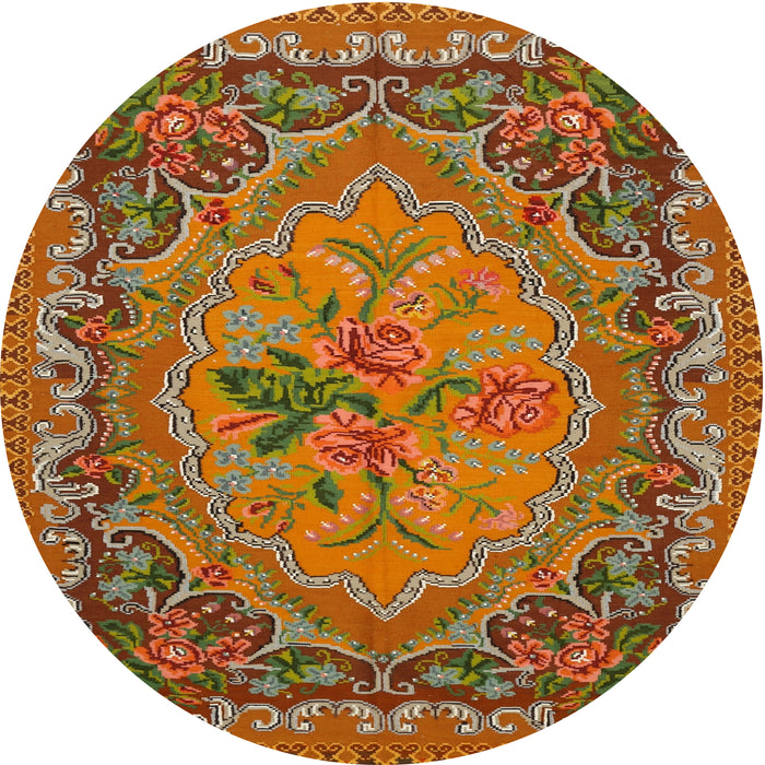 Round Traditional Mahogany Brown Medallion Rug, tr473