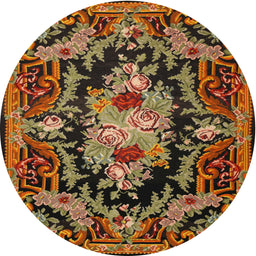 Round Traditional Cinnamon Brown Medallion Rug, tr474