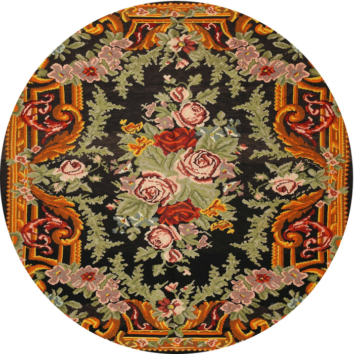 Round Traditional Cinnamon Brown Medallion Rug, tr474