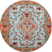 Round Traditional Fire Brick Red Medallion Rug, tr4751