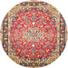 Round Traditional Fire Brick Red Oriental Rug, tr4752