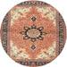 Round Traditional Brown Red Medallion Rug, tr4753