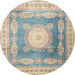 Round Traditional Tan Brown Medallion Rug, tr4757