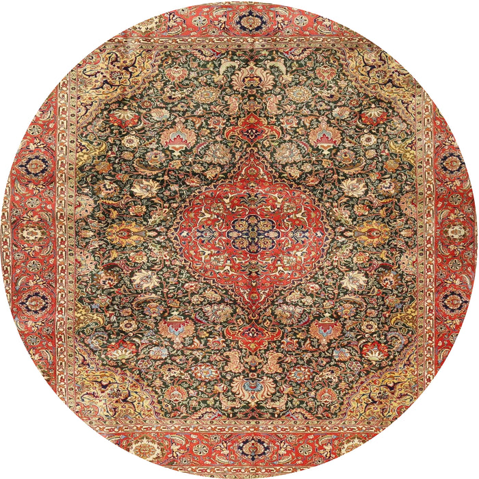 Round Traditional Sand Brown Medallion Rug, tr4758