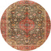 Round Traditional Sand Brown Medallion Rug, tr4758