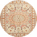 Round Traditional Khaki Gold Medallion Rug, tr4765