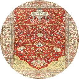 Square Machine Washable Traditional Brown Gold Rug, wshtr4771