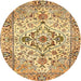 Round Traditional Chrome Gold Yellow Medallion Rug, tr4772