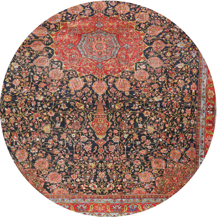 Round Traditional Saffron Red Medallion Rug, tr4774