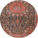 Round Traditional Saffron Red Medallion Rug, tr4774