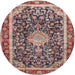 Round Traditional Tan Brown Medallion Rug, tr4778