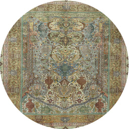 Round Traditional Dark Khaki Green Persian Rug, tr4780