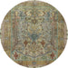 Round Traditional Dark Khaki Green Persian Rug, tr4780